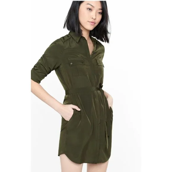 Express Olive Green Military Shirt Dress - Medium Express Olive Green Military Shirt Dress - Medium